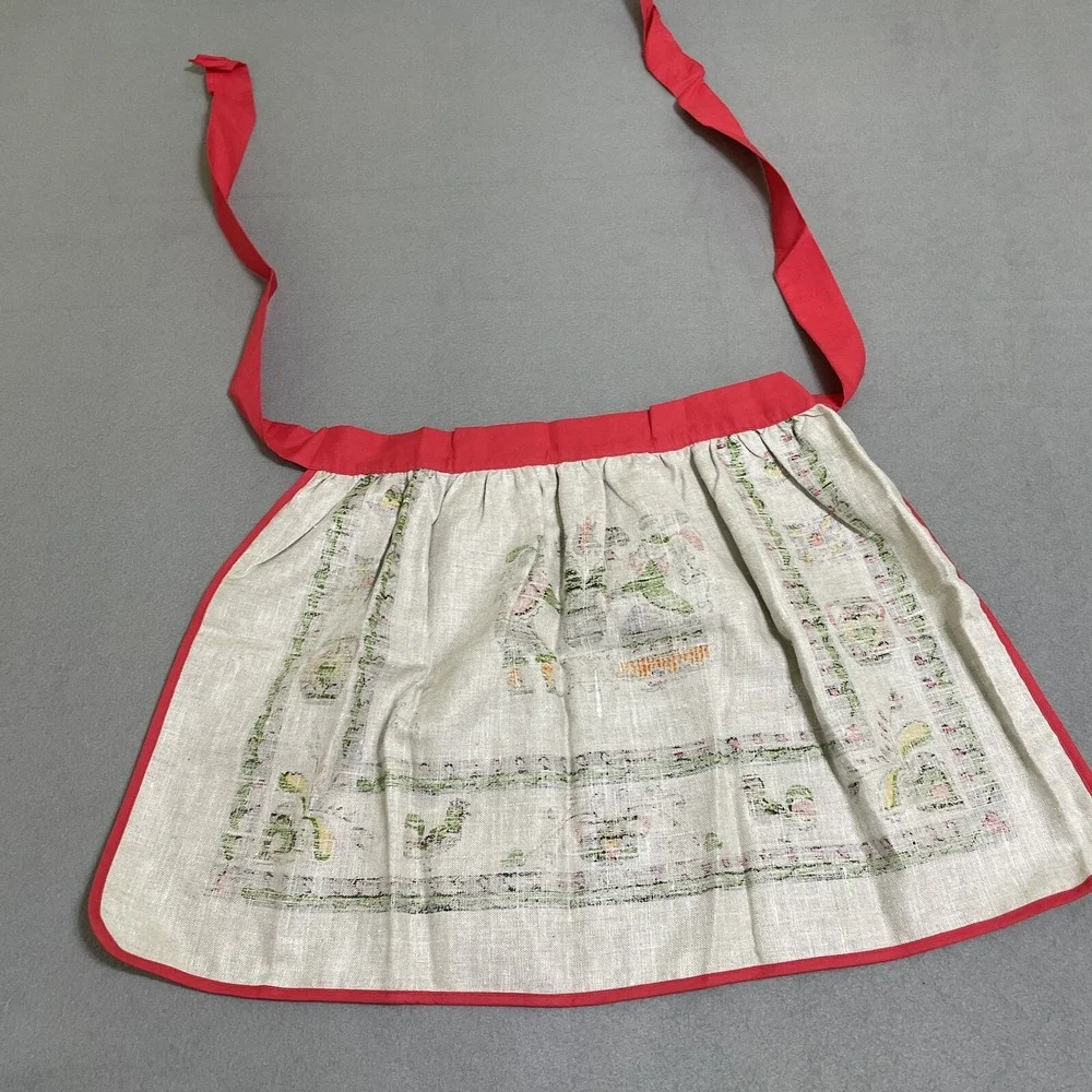 Vintage Apron Linen‎ Pennsylvania Dutch Folk Ceramics Kitchy Linen Cottagecore